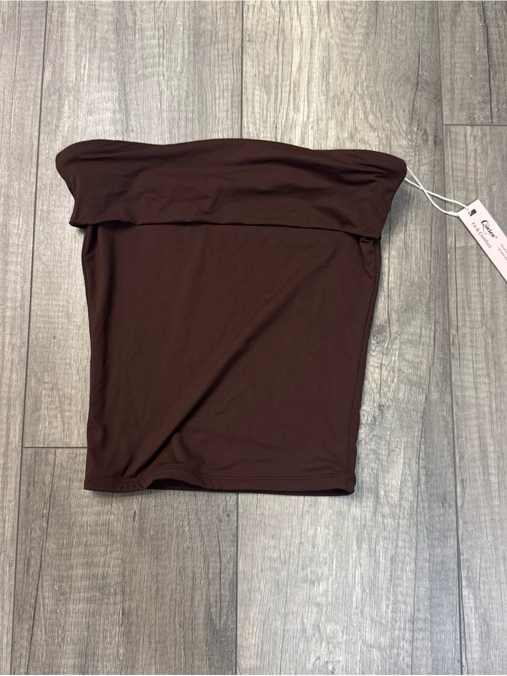 Fold-Over Strapless Tube Tank Top in Deep Brown